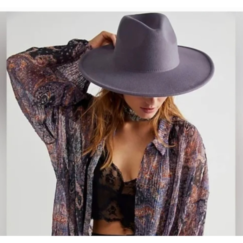 FREE PEOPLE WIDE BRIM WOMENS FEDORA WOOL GRAY HAT